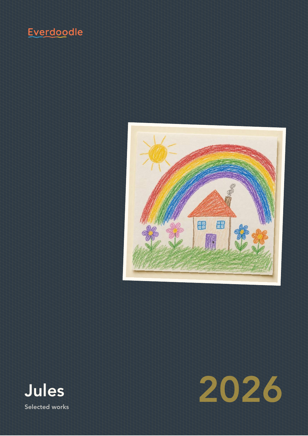 Flat cover of an Everdoodle hardcover in the Midnight Foil style, showing the child's artwork on the front